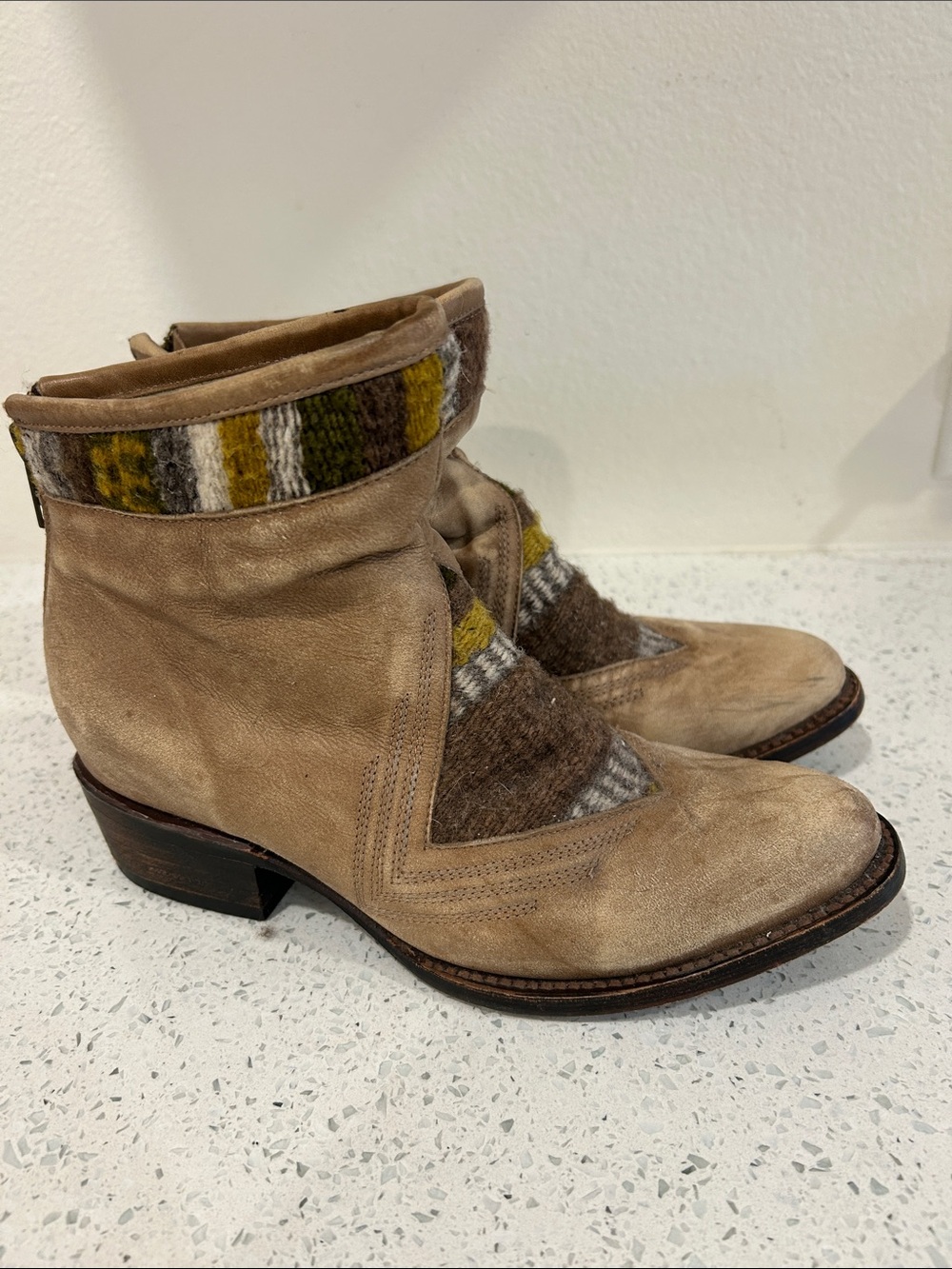 Freebird Southwest Aztec tapestry and leather booties